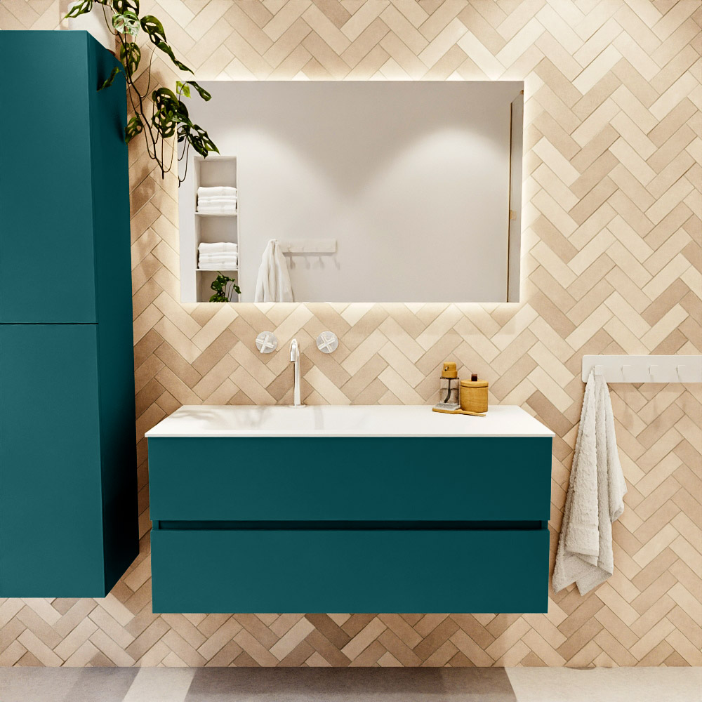 MONDIAZ VICA 110cm mueble de baño Smag 2 cajones. Lavabo CLOUD Izquierda 1 orificio, color Talc. 2 color Talc.