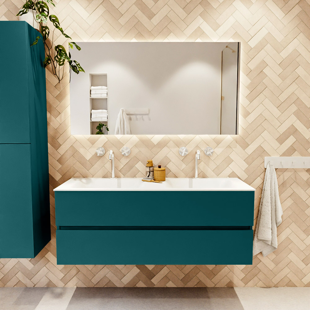 MONDIAZ VICA 130cm mueble de baño Smag 2 cajones. Lavabo CLOUD Doble 2 orificios, color Talc. 2 color Talc.