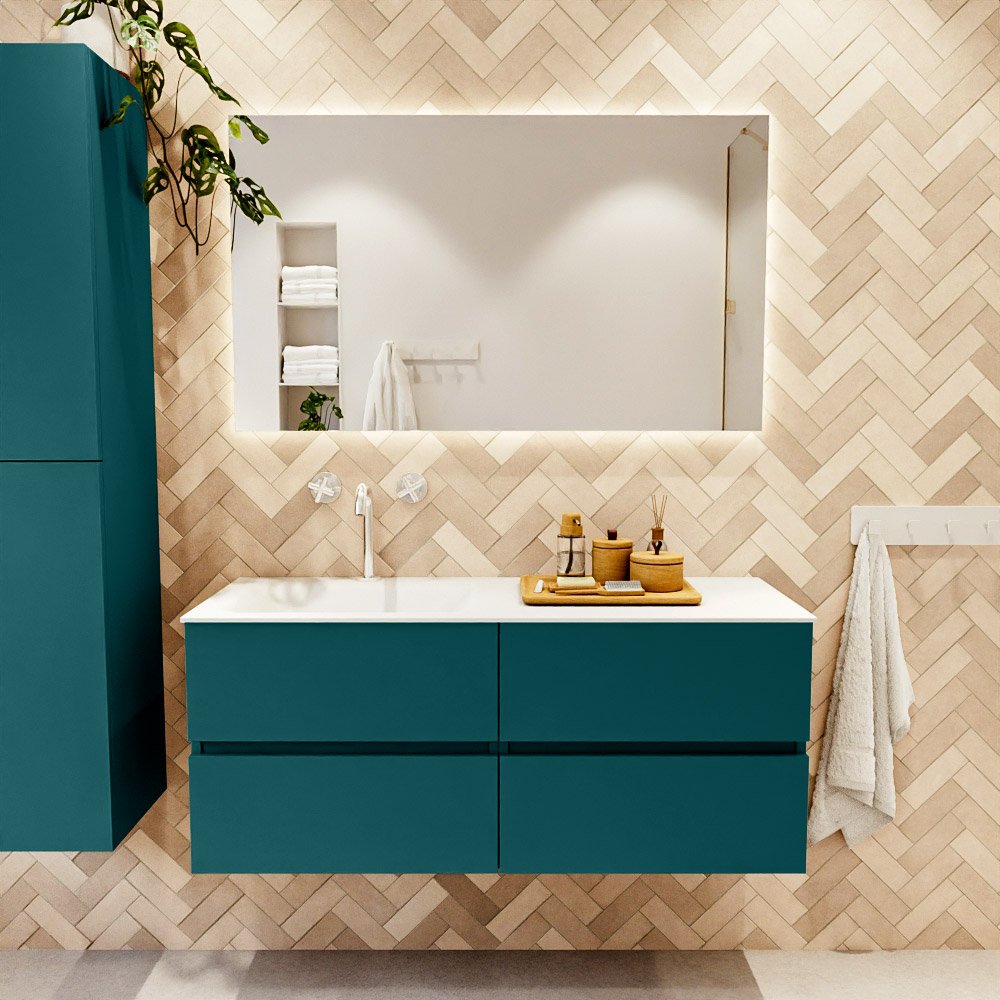 MONDIAZ VICA 120cm mueble de baño Smag 4 cajones. Lavabo CLOUD Izquierda 1 orificio, color Talc. 2 color Talc.