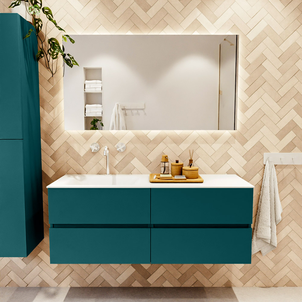MONDIAZ VICA 130cm mueble de baño Smag 4 cajones. Lavabo CLOUD Izquierda 1 orificio, color Talc. 2 color Talc.