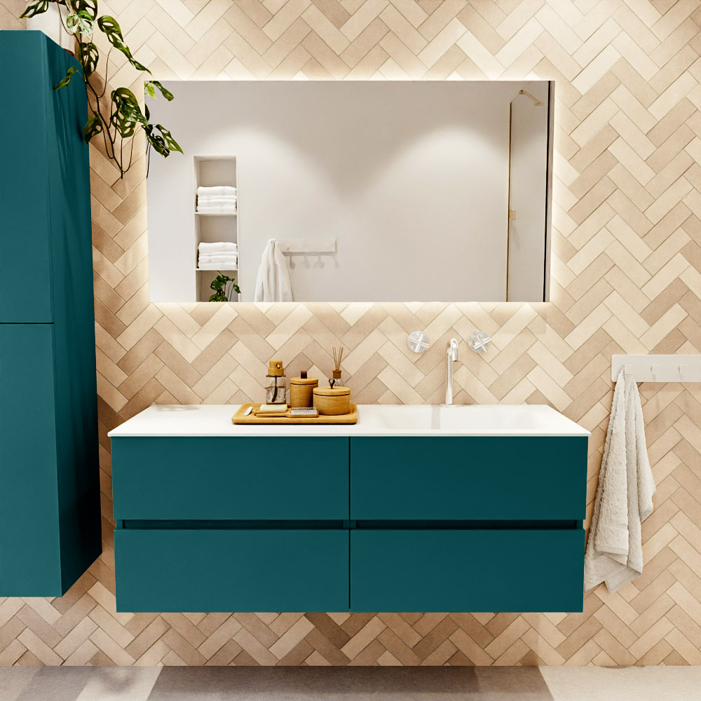 MONDIAZ VICA 130cm mueble de baño Smag 4 cajones. Lavabo CLOUD Derecho 1 orificio, color Talc. 2 color Talc.