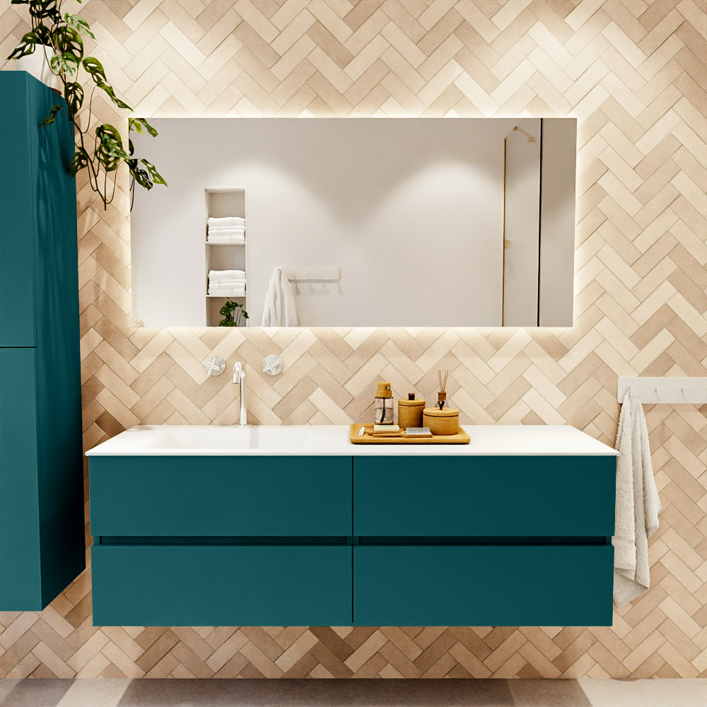 MONDIAZ VICA 150cm mueble de baño Smag 4 cajones. Lavabo CLOUD Izquierda 1 orificio, color Talc. 2 color Talc.