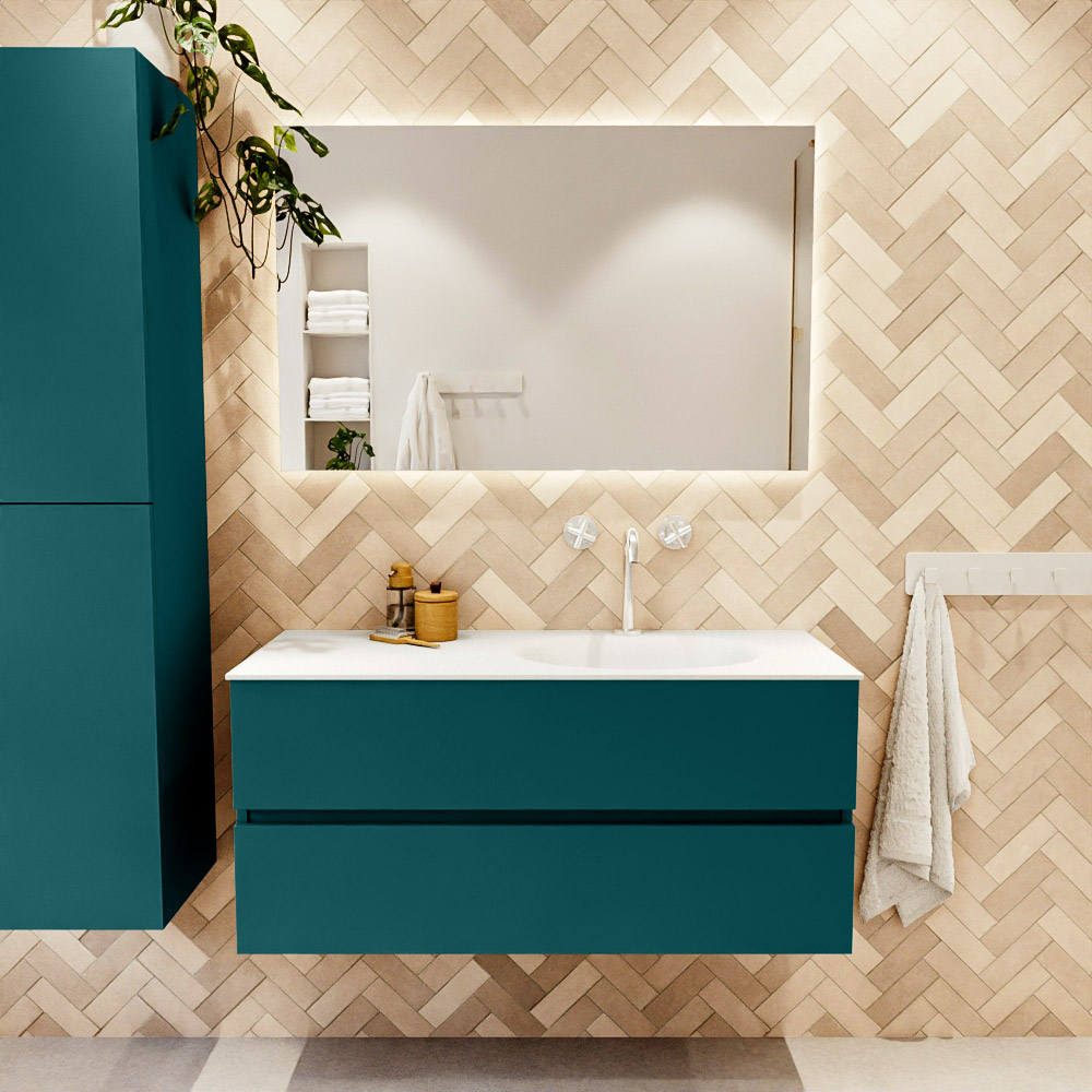 MONDIAZ VICA 110cm mueble de baño Smag 2 cajones. Lavabo MOON Derecho 1 orificio, color Talc. 2 color Talc.