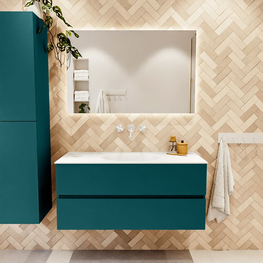 MONDIAZ VICA 110cm mueble de baño Smag 2 cajones. Lavabo MOON Centro sin orificio, color Talc. 2 color Talc.