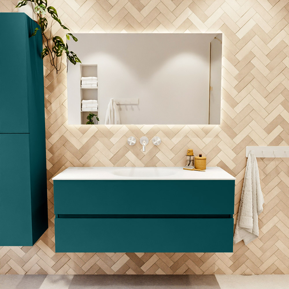 MONDIAZ VICA 120cm mueble de baño Smag 2 cajones. Lavabo MOON Centro sin orificio, color Talc. 2 color Talc.