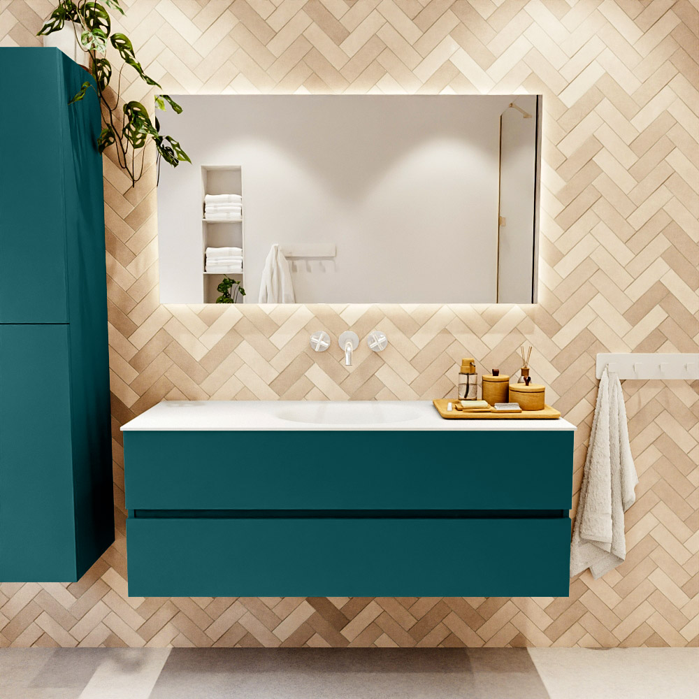 MONDIAZ VICA 130cm mueble de baño Smag 2 cajones. Lavabo MOON Centro sin orificio, color Talc. 2 color Talc.