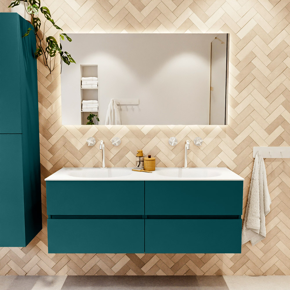 MONDIAZ VICA 130cm mueble de baño Smag 4 cajones. Lavabo MOON Doble 2 orificios, color Talc. 2 color Talc.