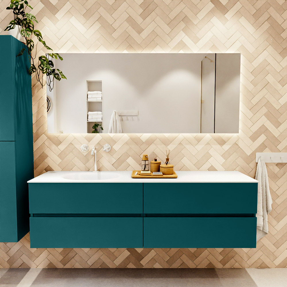MONDIAZ VICA 170cm mueble de baño Smag 4 cajones. Lavabo MOON Izquierda 1 orificio, color Talc. 2 color Talc.