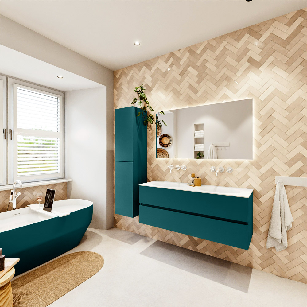 MONDIAZ VICA 130cm mueble de baño Smag 2 cajones. Lavabo MOON Doble sin orificio, color Talc. 4 MONDIAZ VICA 130cm mueble de baño Smag 2 cajones. Lavabo MOON Doble sin orificio, color Talc. - Imagen 4