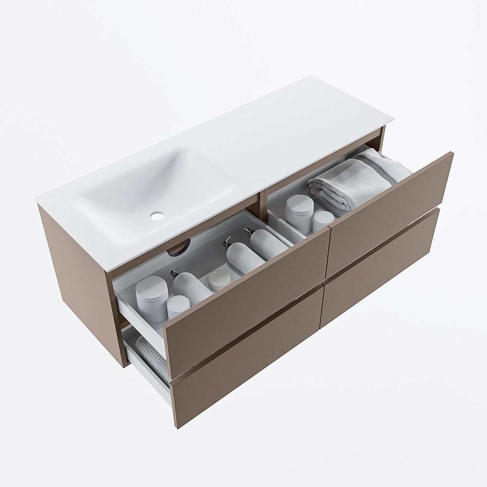 MONDIAZ VICA 130cm mueble de baño Smoke 4 cajones. Lavabo CLOUD Izquierda sin orificio, color Talc. 7 MONDIAZ VICA 130cm mueble de baño Smoke 4 cajones. Lavabo CLOUD Izquierda sin orificio, color Talc. - Imagen 7