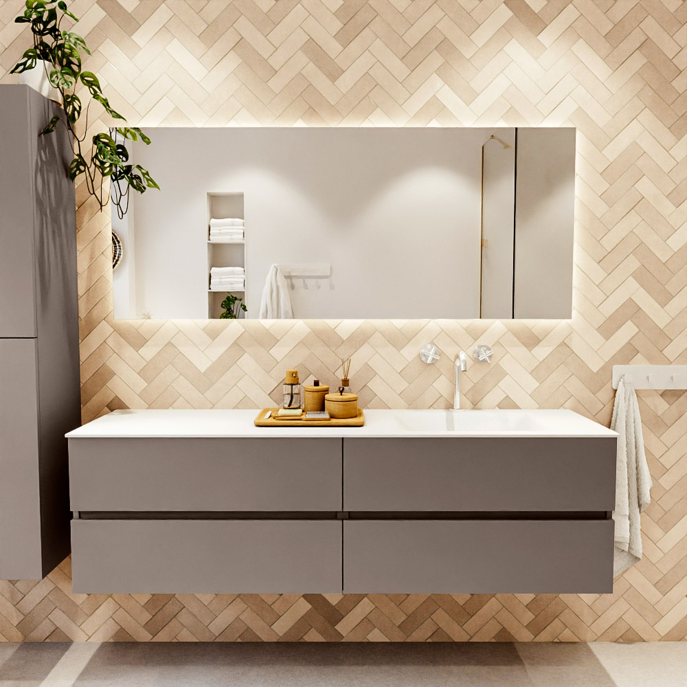 MONDIAZ VICA 170cm mueble de baño Smoke 4 cajones. Lavabo CLOUD Derecho 1 orificio, color Talc. 2 color Talc.