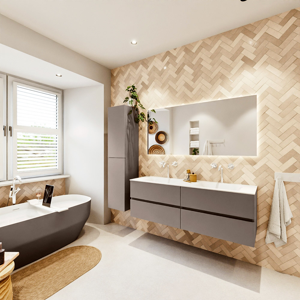 MONDIAZ VICA 150cm mueble de baño Smoke 4 cajones. Lavabo CLOUD Doble 2 orificios, color Talc. 4 MONDIAZ VICA 150cm mueble de baño Smoke 4 cajones. Lavabo CLOUD Doble 2 orificios, color Talc. - Imagen 4
