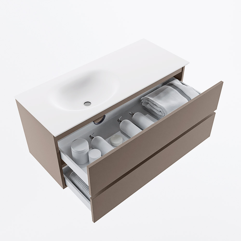 MONDIAZ VICA 110cm mueble de baño Smoke 2 cajones. Lavabo MOON Izquierda sin orificio, color Talc. 7 MONDIAZ VICA 110cm mueble de baño Smoke 2 cajones. Lavabo MOON Izquierda sin orificio, color Talc. - Imagen 7