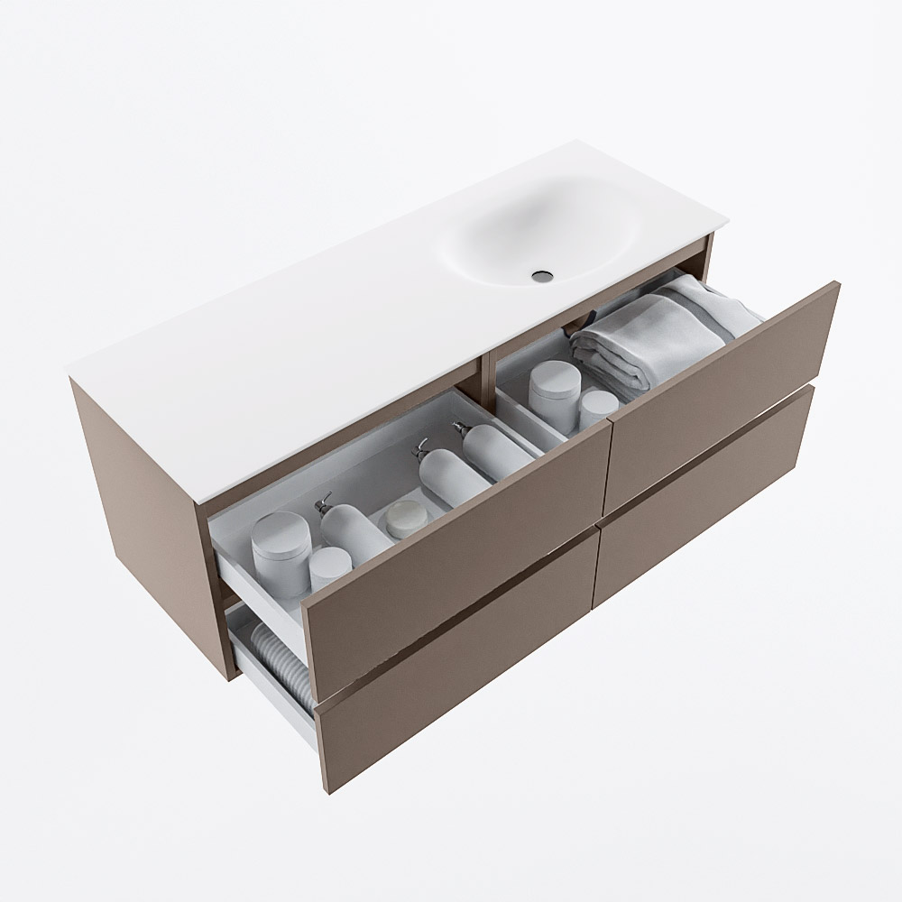 MONDIAZ VICA 130cm mueble de baño Smoke 4 cajones. Lavabo MOON Derecho sin orificio, color Talc. 7 MONDIAZ VICA 130cm mueble de baño Smoke 4 cajones. Lavabo MOON Derecho sin orificio, color Talc. - Imagen 7