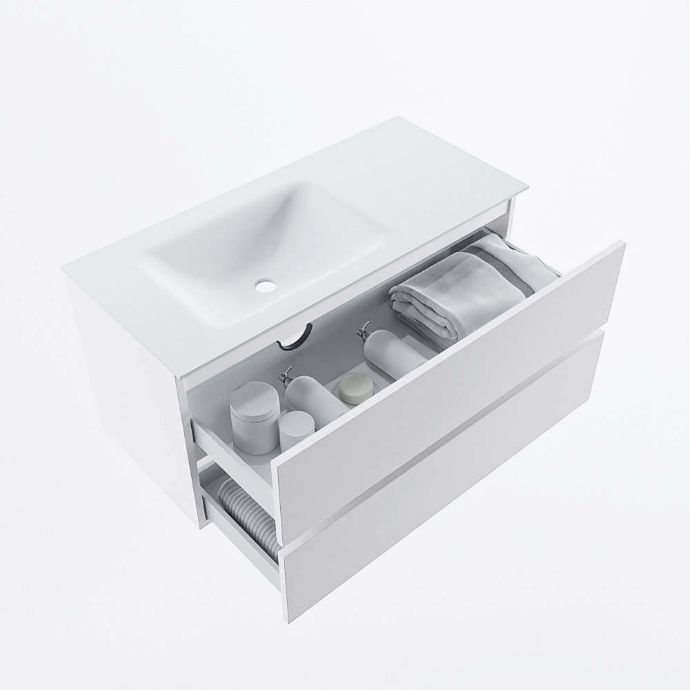 MONDIAZ VICA 100cm mueble de baño Talc 2 cajones. Lavabo CLOUD Izquierda 1 orificio, color Talc. 7 MONDIAZ VICA 100cm mueble de baño Talc 2 cajones. Lavabo CLOUD Izquierda 1 orificio, color Talc. - Imagen 7