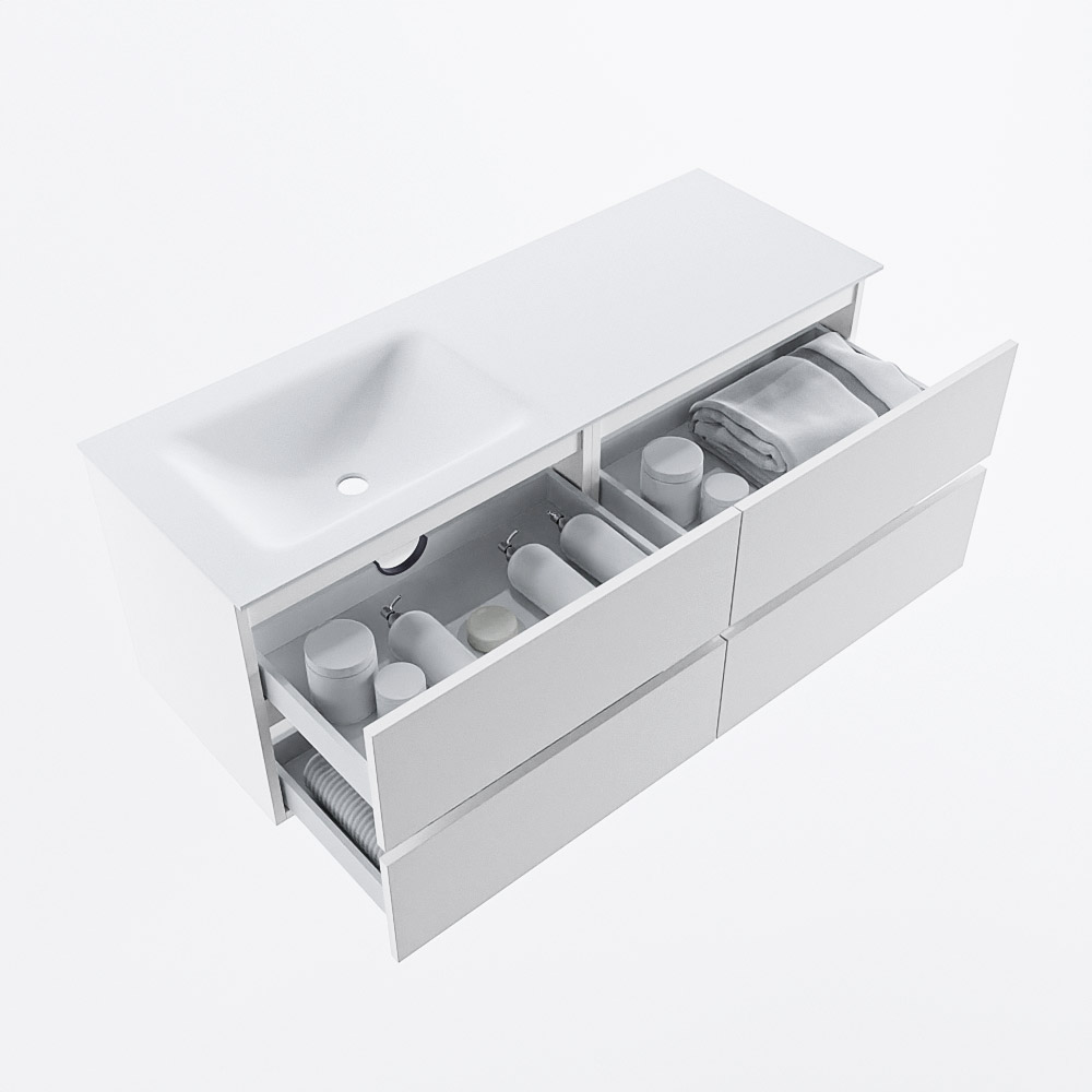 MONDIAZ VICA 130cm mueble de baño Talc 4 cajones. Lavabo CLOUD Izquierda 1 orificio, color Talc. 7 MONDIAZ VICA 130cm mueble de baño Talc 4 cajones. Lavabo CLOUD Izquierda 1 orificio, color Talc. - Imagen 7