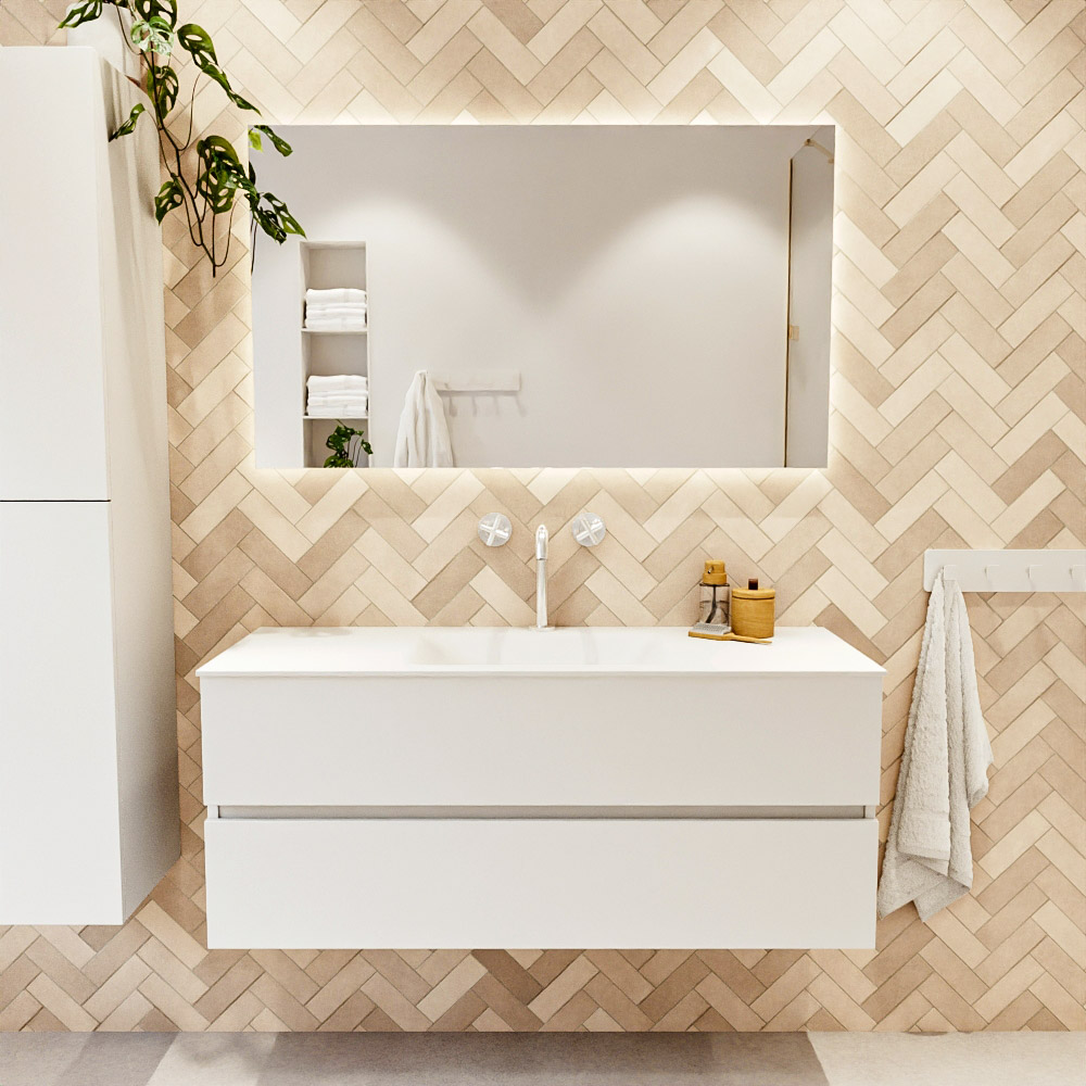 MONDIAZ VICA 120cm mueble de baño Talc 2 cajones. Lavabo CLOUD Centro 1 orificio, color Talc. 2 color Talc.