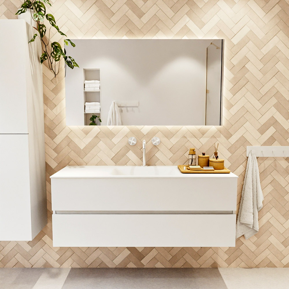 MONDIAZ VICA 130cm mueble de baño Talc 2 cajones. Lavabo CLOUD Centro 1 orificio, color Talc. 2 color Talc.