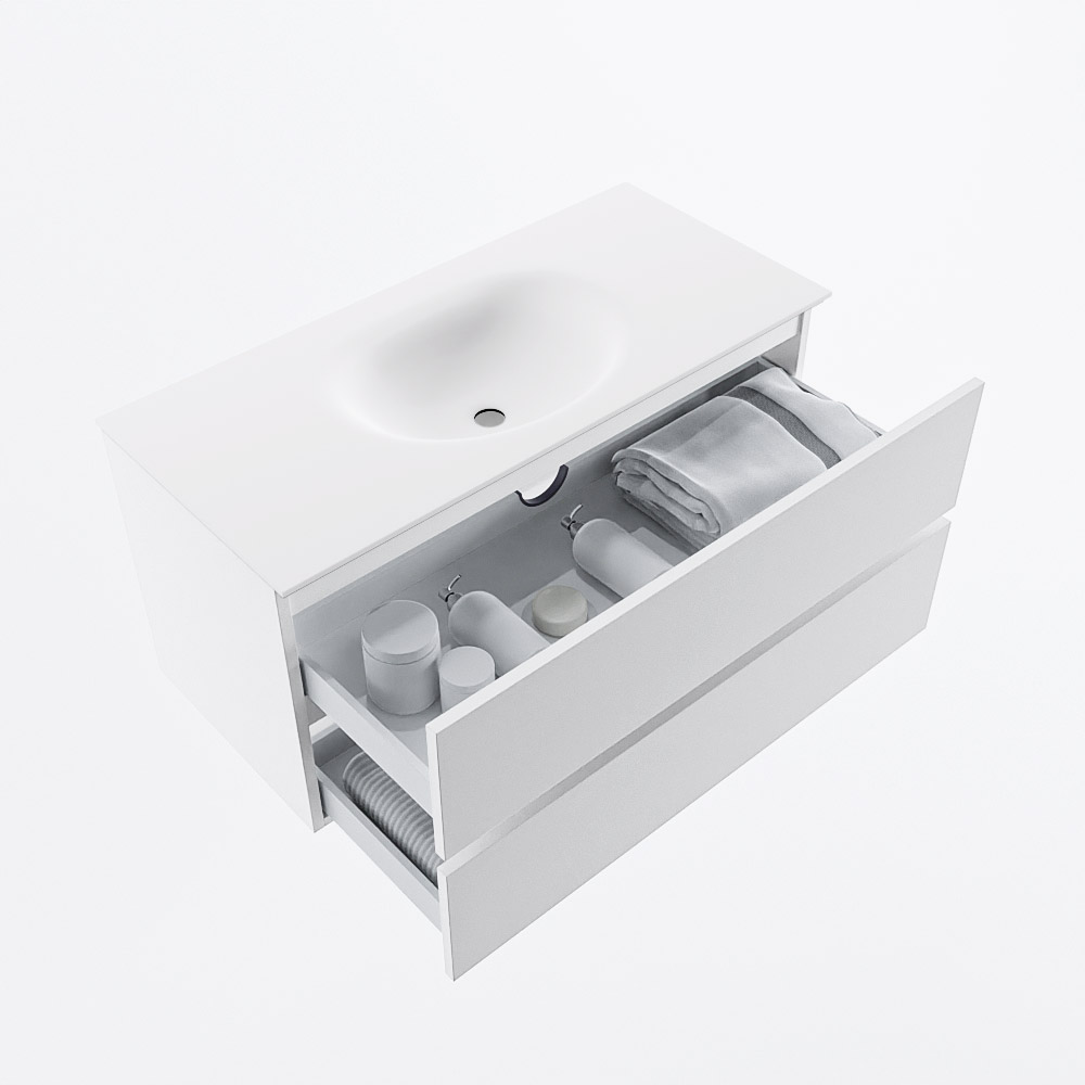 MONDIAZ VICA 100cm mueble de baño Talc 2 cajones. Lavabo MOON Centro sin orificio, color Talc. 7 MONDIAZ VICA 100cm mueble de baño Talc 2 cajones. Lavabo MOON Centro sin orificio, color Talc. - Imagen 7