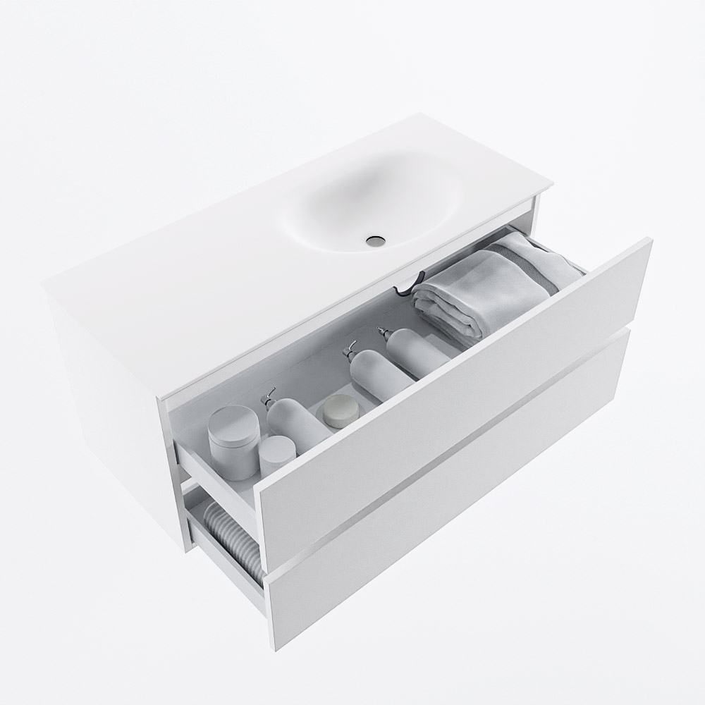 MONDIAZ VICA 110cm mueble de baño Talc 2 cajones. Lavabo MOON Derecho sin orificio, color Talc. 7 MONDIAZ VICA 110cm mueble de baño Talc 2 cajones. Lavabo MOON Derecho sin orificio, color Talc. - Imagen 7