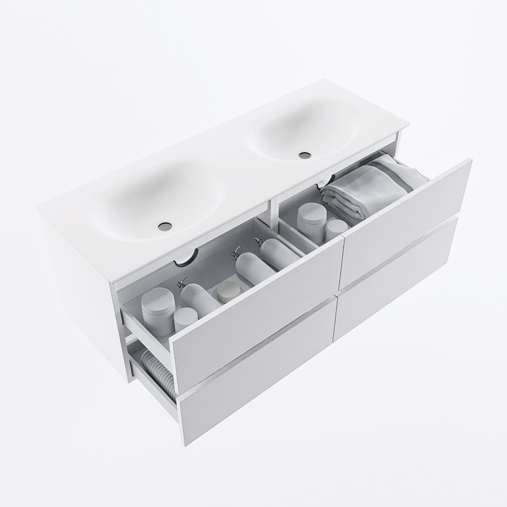 MONDIAZ VICA 130cm mueble de baño Talc 4 cajones. Lavabo MOON Doble 2 orificios, color Talc. 7 MONDIAZ VICA 130cm mueble de baño Talc 4 cajones. Lavabo MOON Doble 2 orificios, color Talc. - Imagen 7