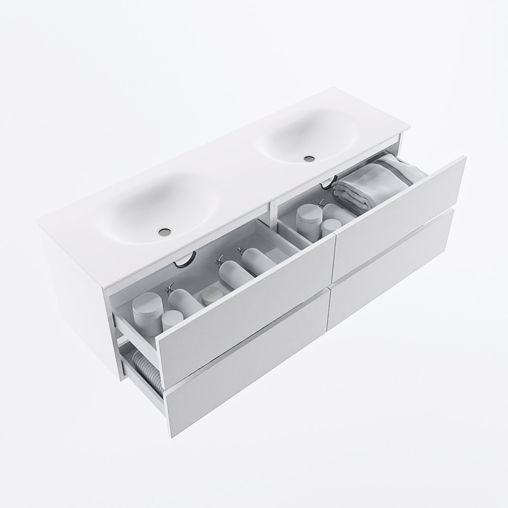 MONDIAZ VICA 150cm mueble de baño Talc 4 cajones. Lavabo MOON Doble 2 orificios, color Talc. 7 MONDIAZ VICA 150cm mueble de baño Talc 4 cajones. Lavabo MOON Doble 2 orificios, color Talc. - Imagen 7