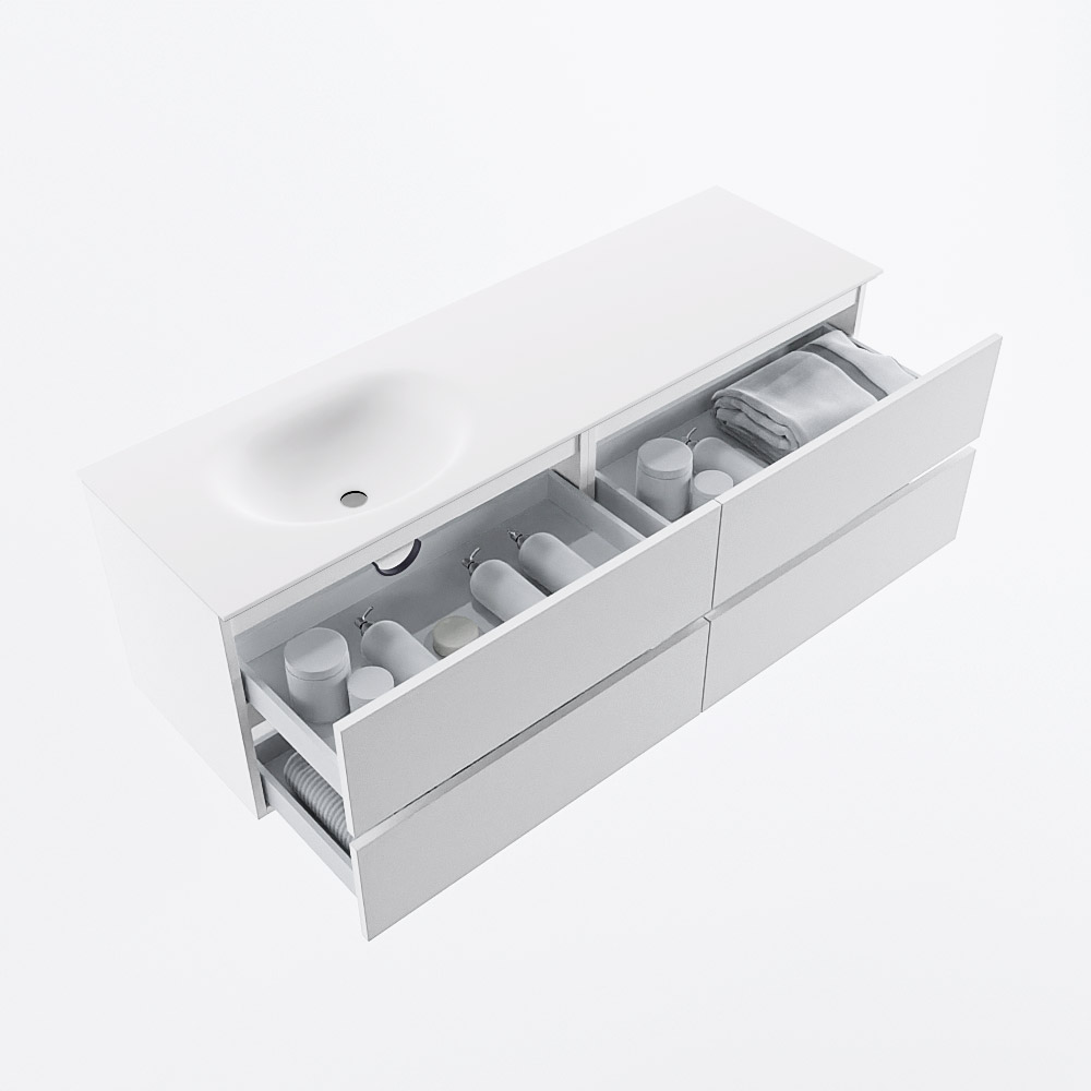 MONDIAZ VICA 150cm mueble de baño Talc 4 cajones. Lavabo MOON Izquierda sin orificio, color Talc. 7 MONDIAZ VICA 150cm mueble de baño Talc 4 cajones. Lavabo MOON Izquierda sin orificio, color Talc. - Imagen 7