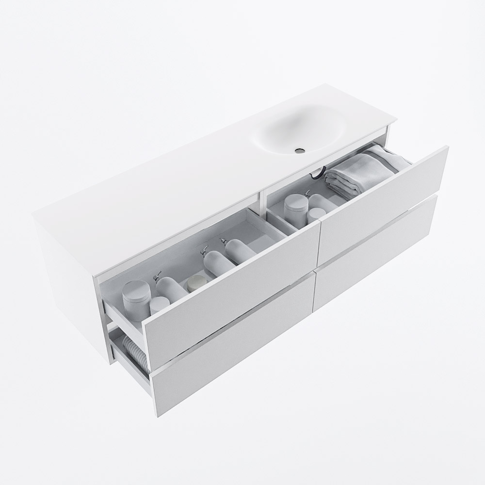 MONDIAZ VICA 160cm mueble de baño Talc 4 cajones. Lavabo MOON Derecho 1 orificio, color Talc. 7 MONDIAZ VICA 160cm mueble de baño Talc 4 cajones. Lavabo MOON Derecho 1 orificio, color Talc. - Imagen 7