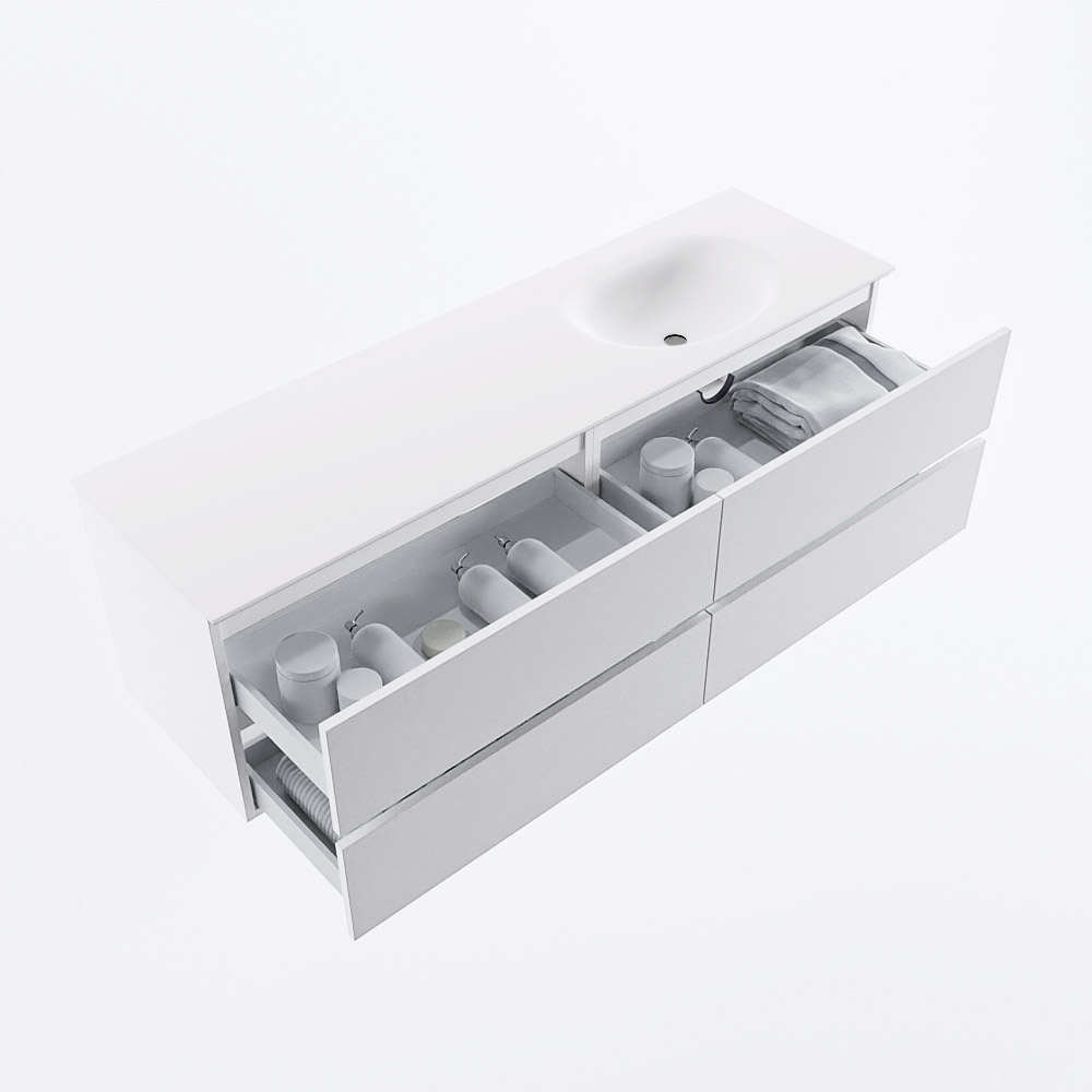 MONDIAZ VICA 160cm mueble de baño Talc 4 cajones. Lavabo MOON Derecho sin orificio, color Talc. 7 MONDIAZ VICA 160cm mueble de baño Talc 4 cajones. Lavabo MOON Derecho sin orificio, color Talc. - Imagen 7