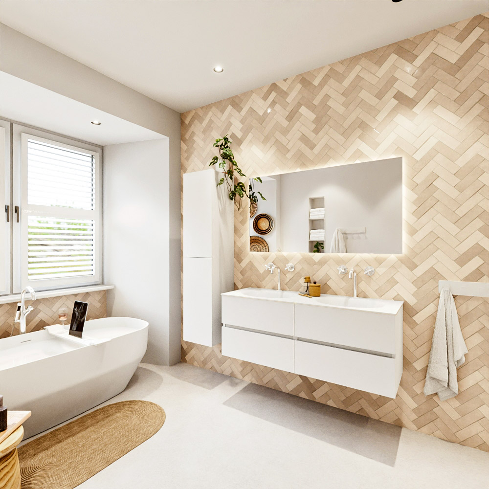 MONDIAZ VICA 130cm mueble de baño Talc 4 cajones. Lavabo MOON Doble 2 orificios, color Talc. 4 MONDIAZ VICA 130cm mueble de baño Talc 4 cajones. Lavabo MOON Doble 2 orificios, color Talc. - Imagen 4