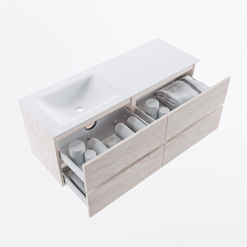 MONDIAZ VICA 130cm mueble de baño Underlayment 4 cajones. Lavabo CLOUD Izquierda 1 orificio, color Talc. 7 MONDIAZ VICA 130cm mueble de baño Underlayment 4 cajones. Lavabo CLOUD Izquierda 1 orificio, color Talc. - Imagen 7