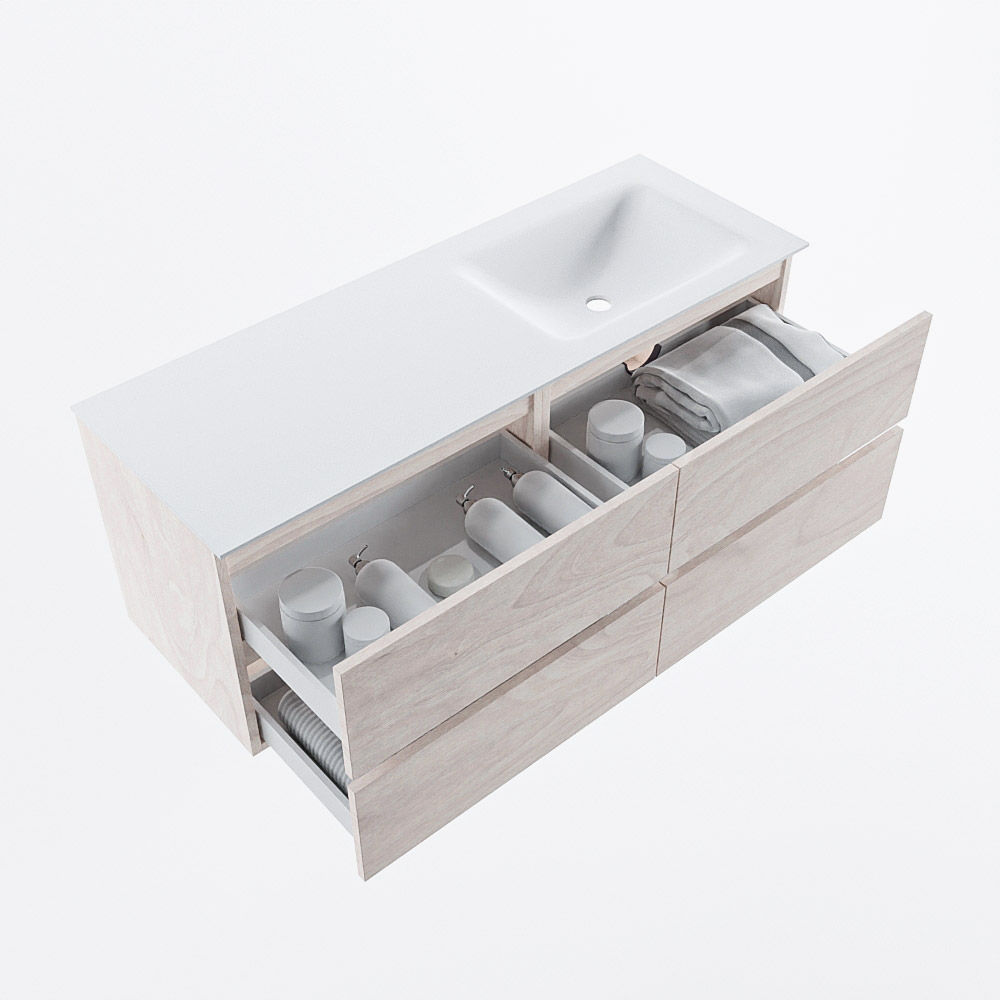 MONDIAZ VICA 130cm mueble de baño Underlayment 4 cajones. Lavabo CLOUD Derecho 1 orificio, color Talc. 7 MONDIAZ VICA 130cm mueble de baño Underlayment 4 cajones. Lavabo CLOUD Derecho 1 orificio, color Talc. - Imagen 7