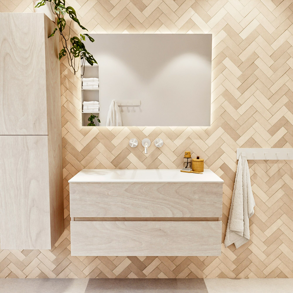 MONDIAZ VICA 100cm mueble de baño Underlayment 2 cajones. Lavabo CLOUD Centro sin orificio, color Talc. 2 color Talc.