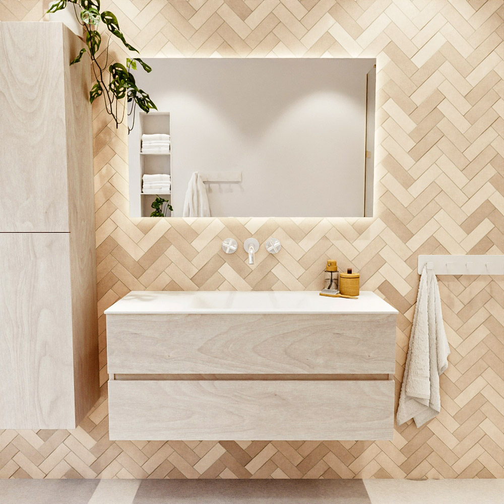 MONDIAZ VICA 110cm mueble de baño Underlayment 2 cajones. Lavabo CLOUD Centro sin orificio, color Talc. 2 color Talc.