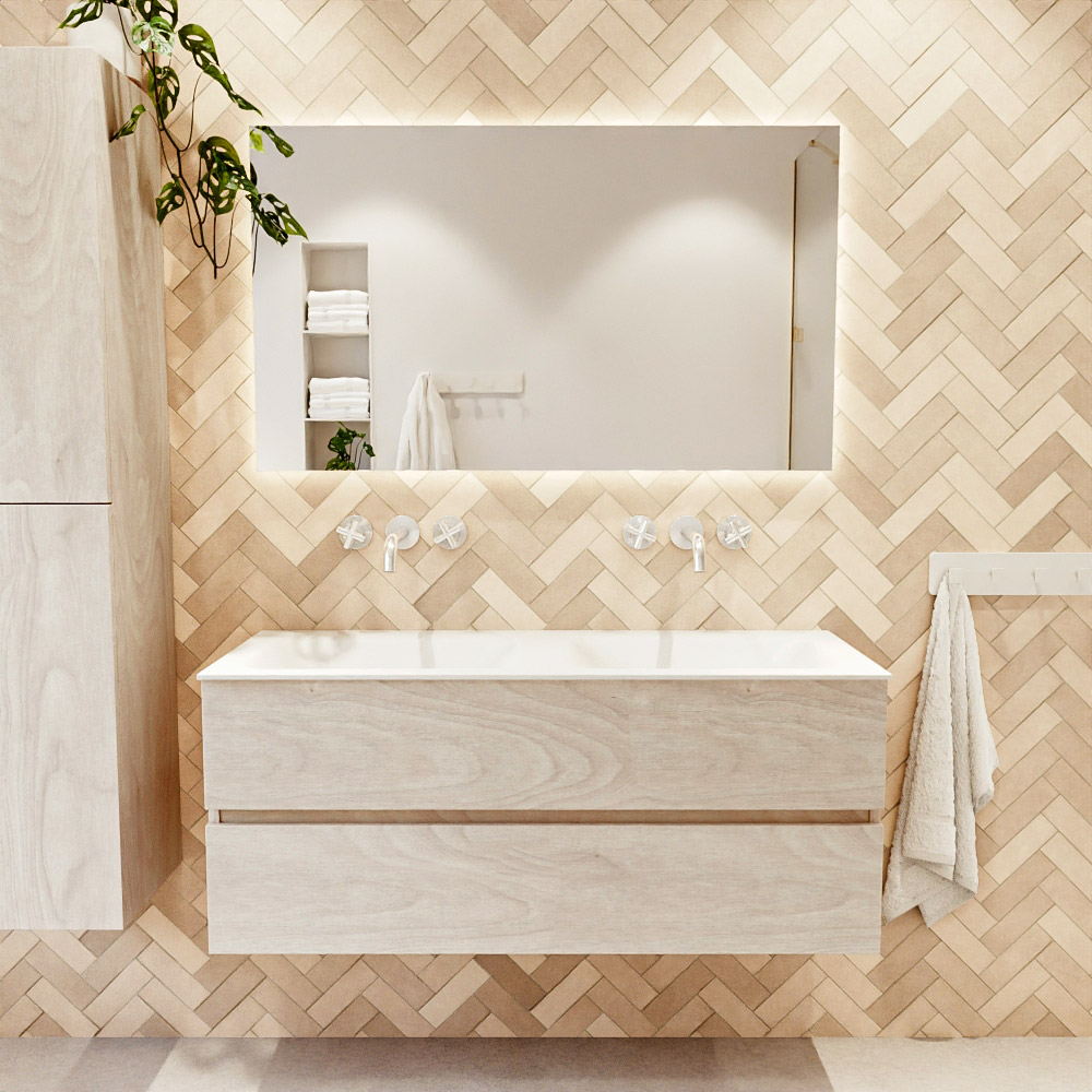 MONDIAZ VICA 120cm mueble de baño Underlayment 2 cajones. Lavabo CLOUD Doble sin orificio, color Talc. 2 color Talc.