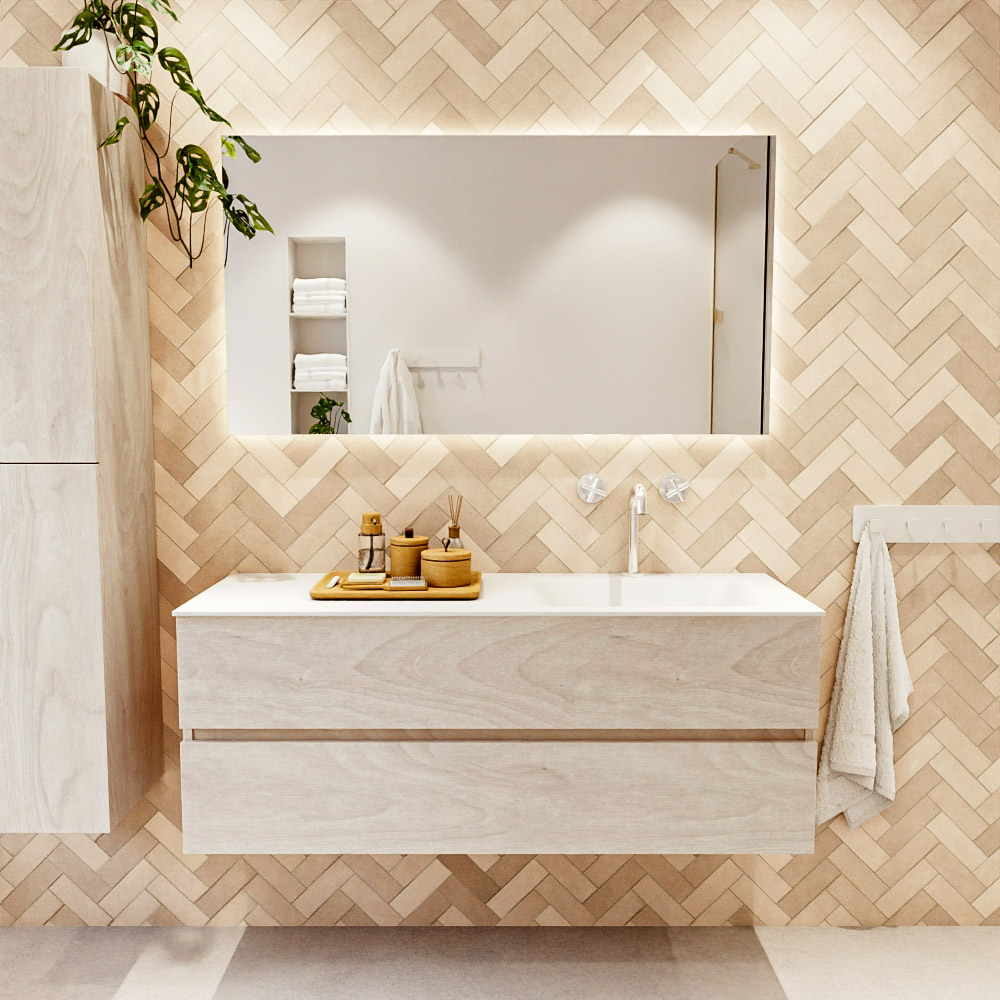 MONDIAZ VICA 130cm mueble de baño Underlayment 2 cajones. Lavabo CLOUD Derecho 1 orificio, color Talc. 2 color Talc.