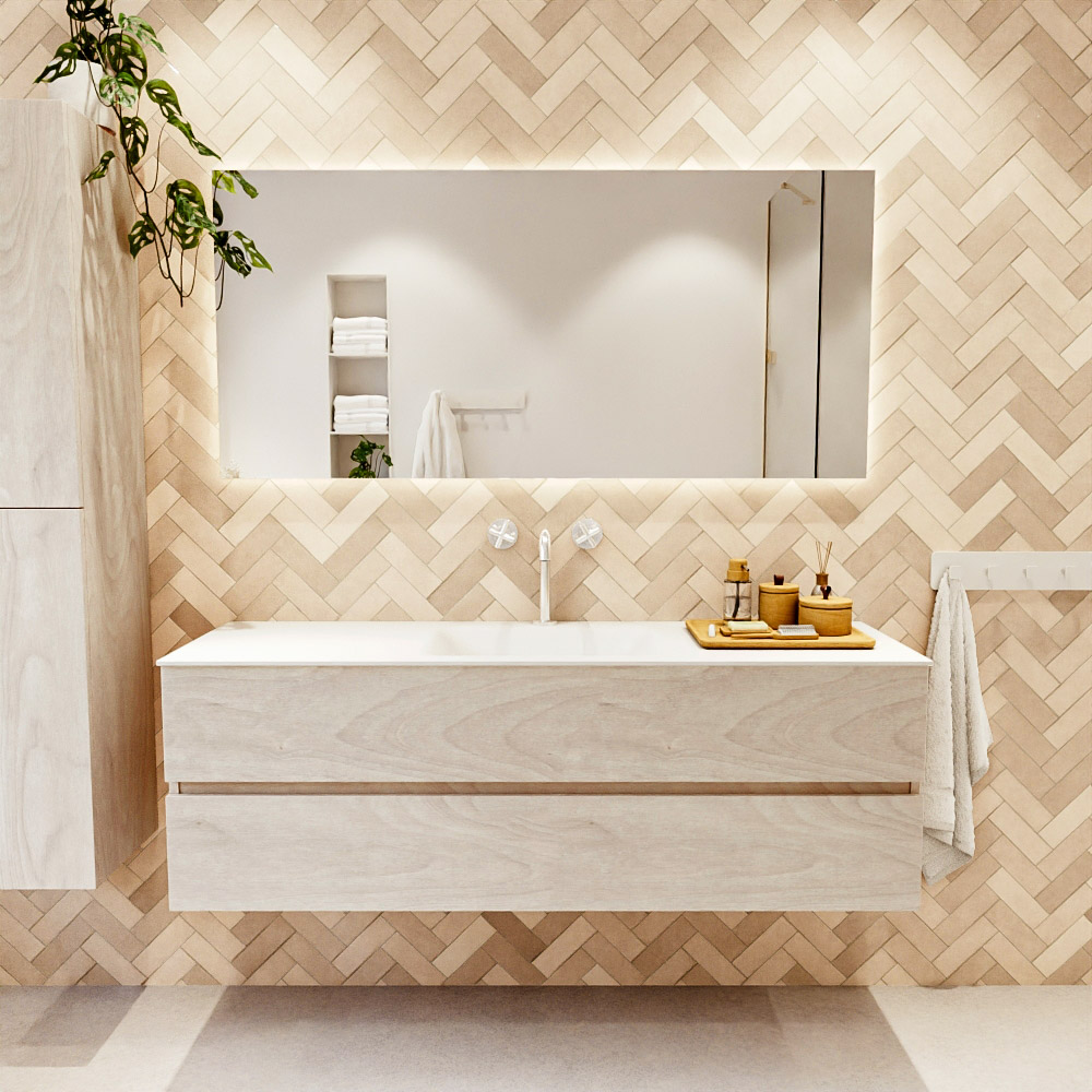 MONDIAZ VICA 150cm mueble de baño Underlayment 2 cajones. Lavabo CLOUD Centro 1 orificio, color Talc. 2 color Talc.