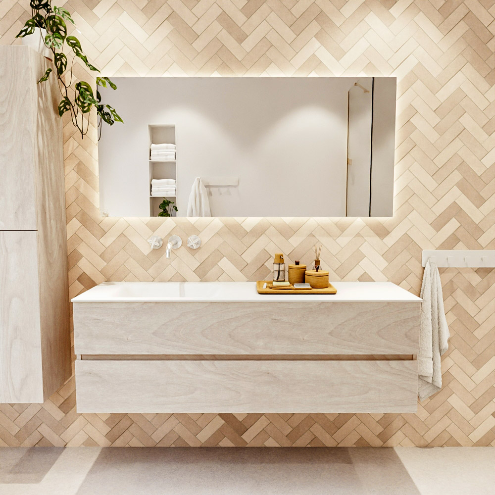 MONDIAZ VICA 150cm mueble de baño Underlayment 2 cajones. Lavabo CLOUD Izquierda sin orificio, color Talc. 2 color Talc.