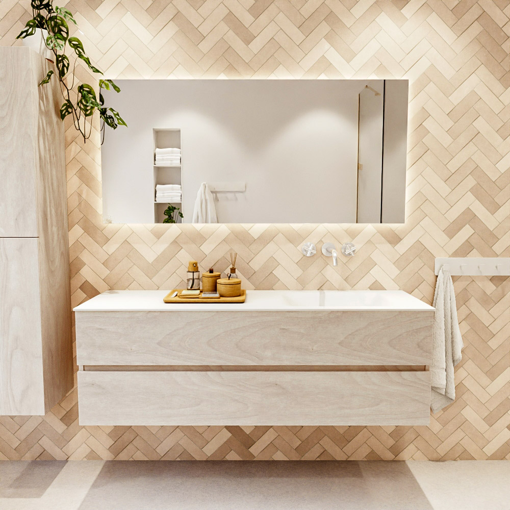 MONDIAZ VICA 150cm mueble de baño Underlayment 2 cajones. Lavabo CLOUD Derecho sin orificio, color Talc. 2 color Talc.