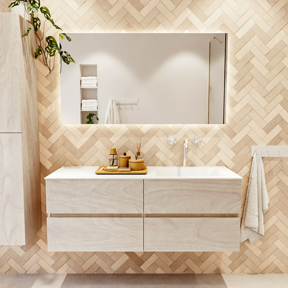 MONDIAZ VICA 130cm mueble de baño Underlayment 4 cajones. Lavabo CLOUD Derecho 1 orificio, color Talc. 2 color Talc.
