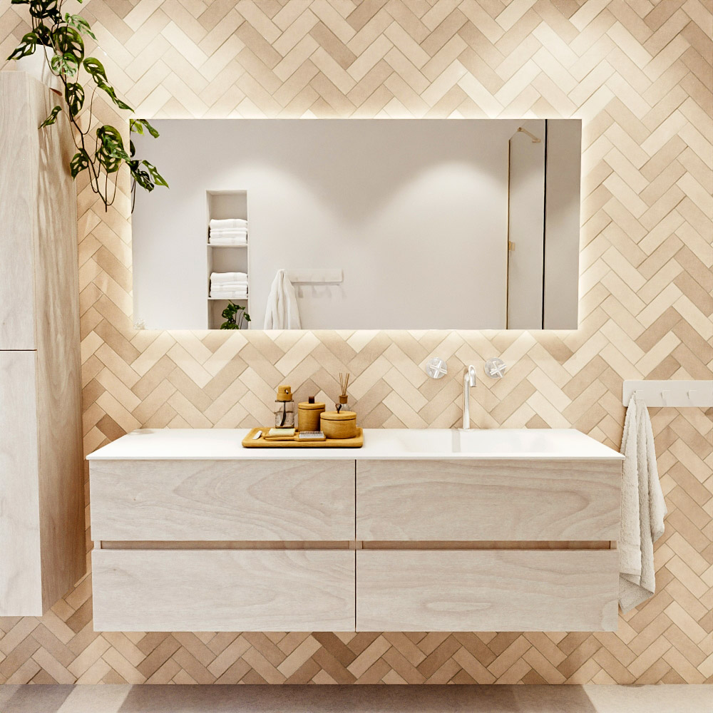 MONDIAZ VICA 150cm mueble de baño Underlayment 4 cajones. Lavabo CLOUD Derecho 1 orificio, color Talc. 2 color Talc.