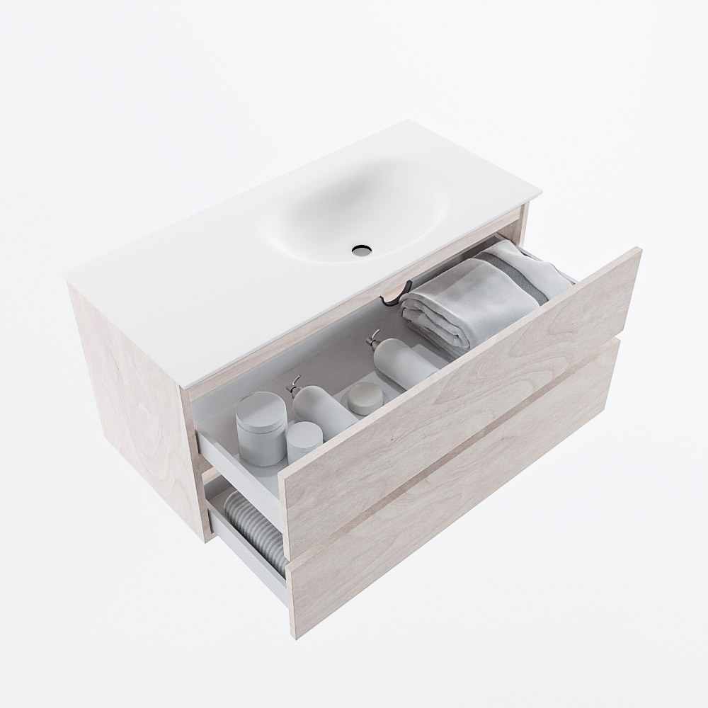 MONDIAZ VICA 100cm mueble de baño Underlayment 2 cajones. Lavabo MOON Derecho 1 orificio, color Talc. 7 MONDIAZ VICA 100cm mueble de baño Underlayment 2 cajones. Lavabo MOON Derecho 1 orificio, color Talc. - Imagen 7