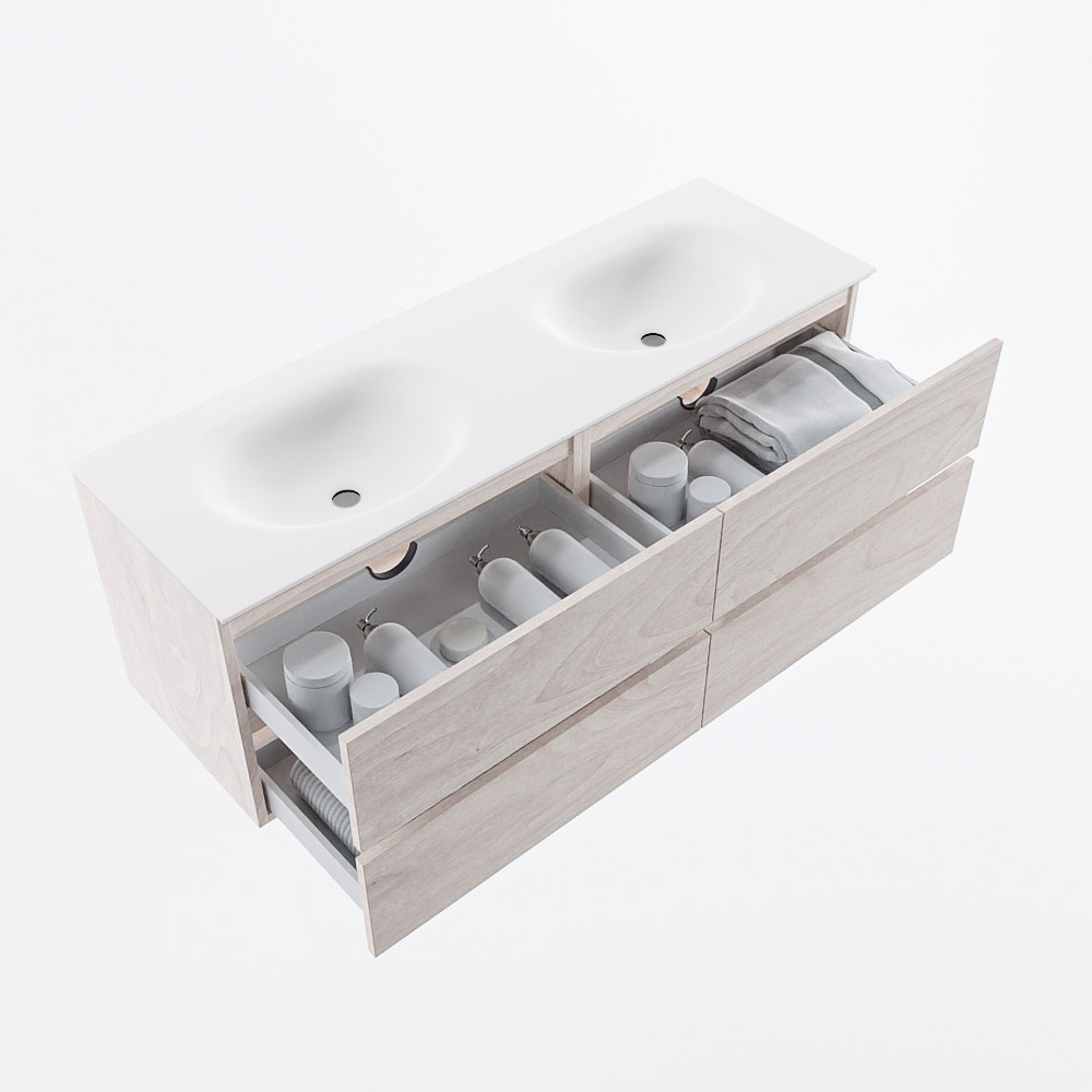 MONDIAZ VICA 140cm mueble de baño Underlayment 4 cajones. Lavabo MOON Doble sin orificio, color Talc. 7 MONDIAZ VICA 140cm mueble de baño Underlayment 4 cajones. Lavabo MOON Doble sin orificio, color Talc. - Imagen 7