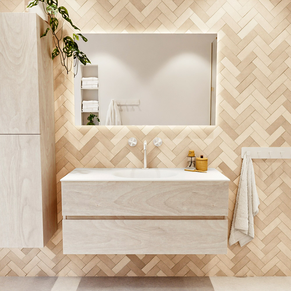 MONDIAZ VICA 110cm mueble de baño Underlayment 2 cajones. Lavabo MOON Centro 1 orificio, color Talc. 2 color Talc.