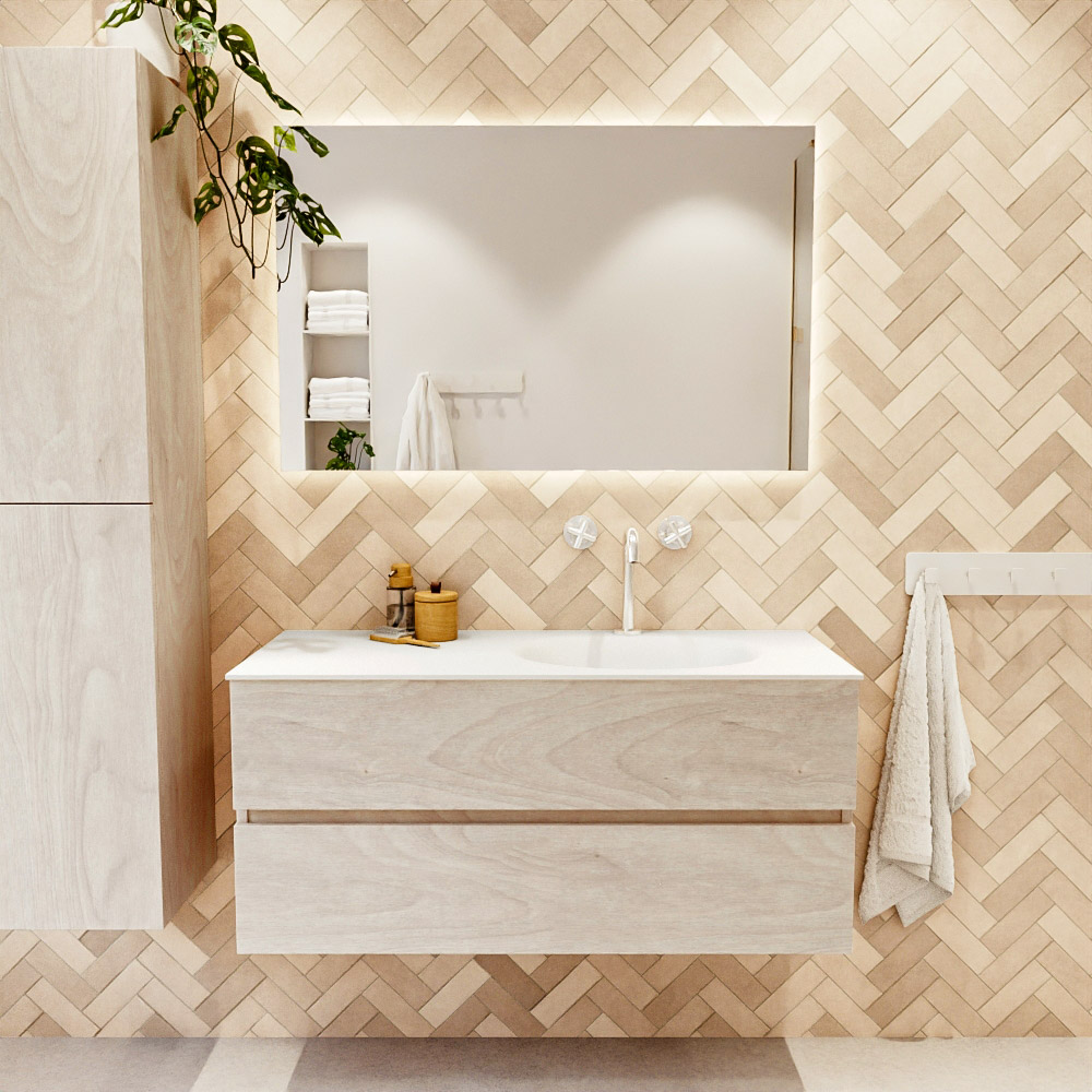 MONDIAZ VICA 110cm mueble de baño Underlayment 2 cajones. Lavabo MOON Derecho 1 orificio, color Talc. 2 color Talc.