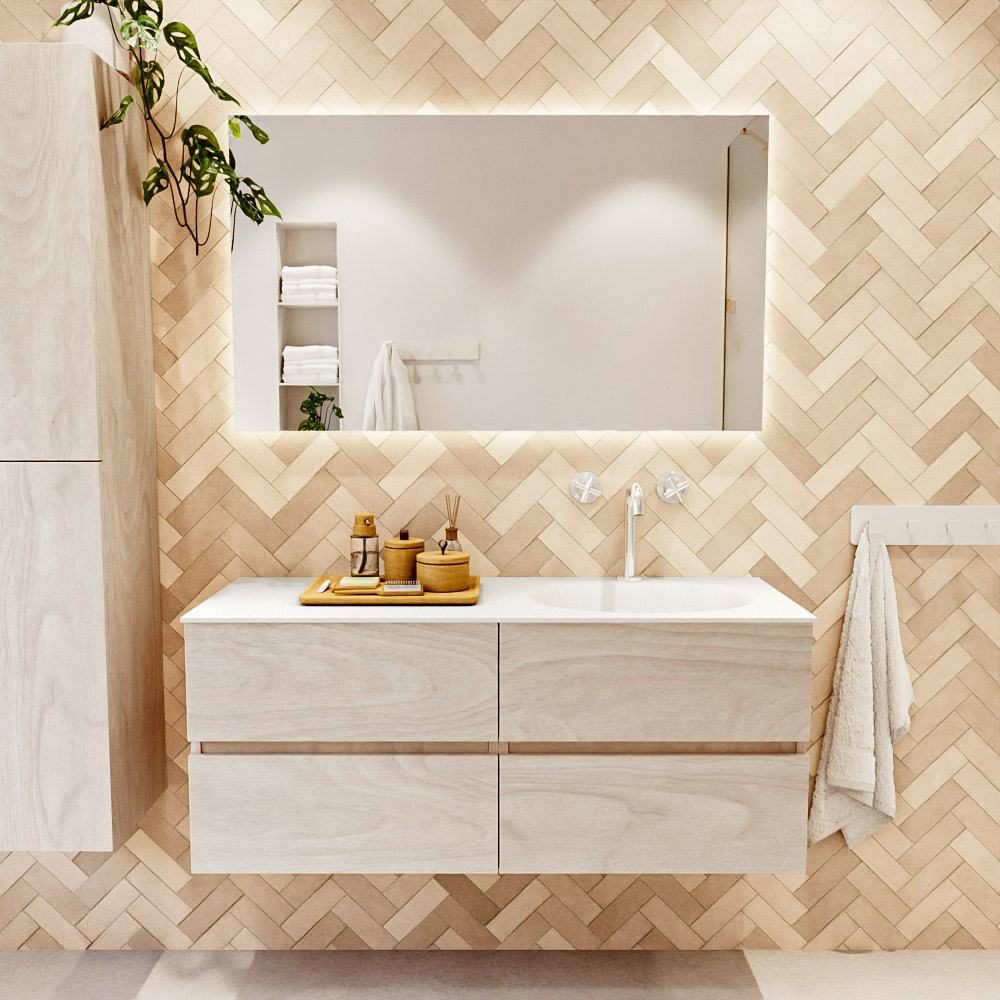 MONDIAZ VICA 120cm mueble de baño Underlayment 4 cajones. Lavabo MOON Derecho 1 orificio, color Talc. 2 color Talc.