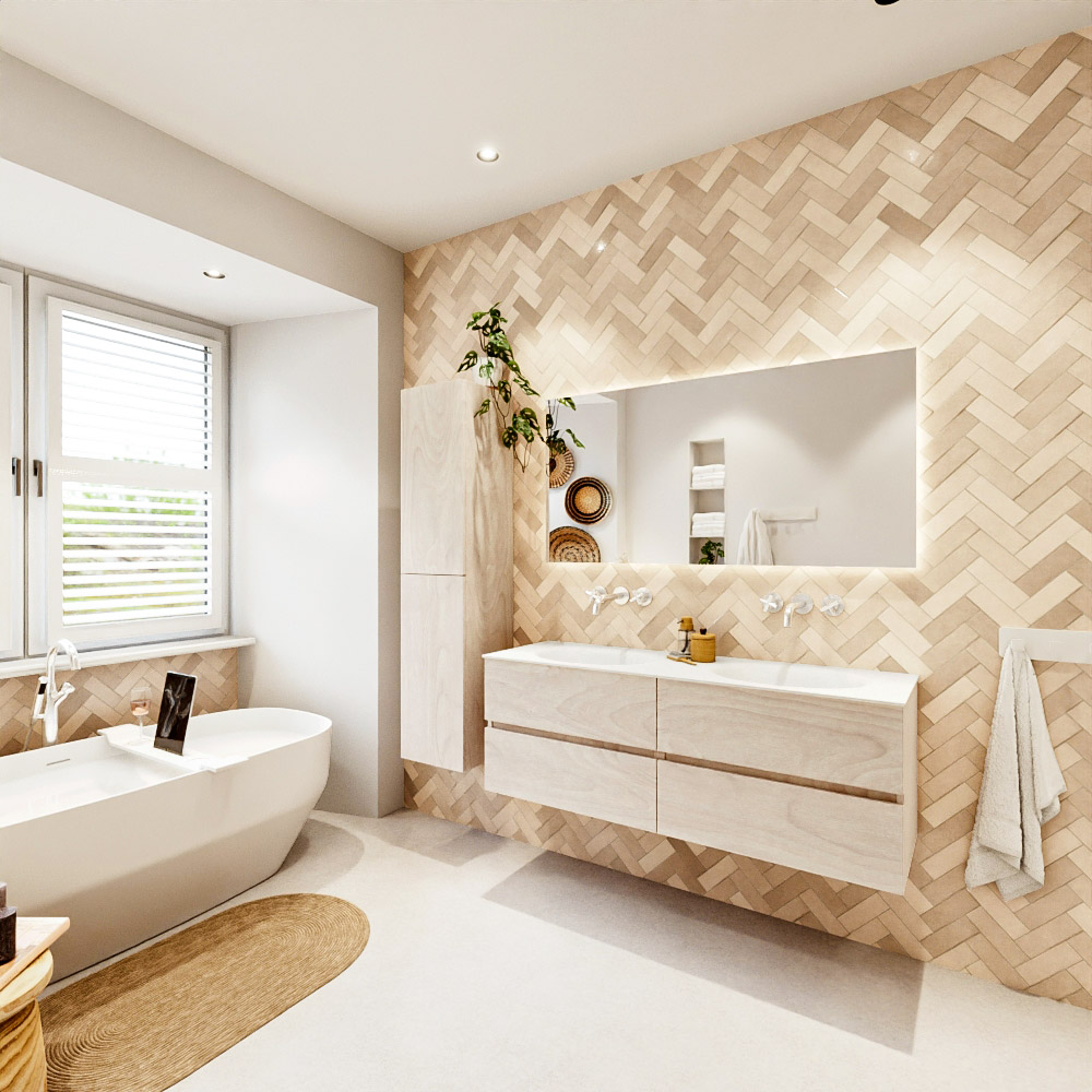 MONDIAZ VICA 140cm mueble de baño Underlayment 4 cajones. Lavabo MOON Doble sin orificio, color Talc. 4 MONDIAZ VICA 140cm mueble de baño Underlayment 4 cajones. Lavabo MOON Doble sin orificio, color Talc. - Imagen 4
