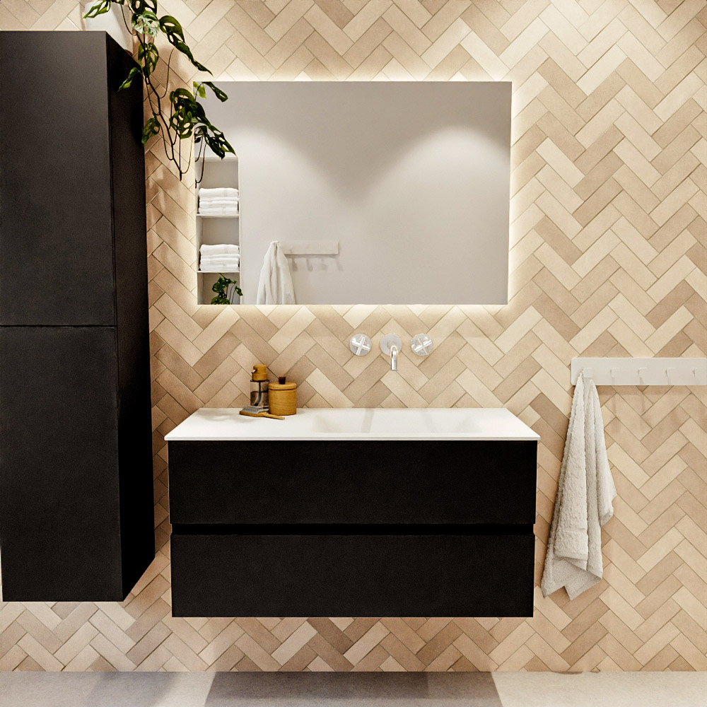 MONDIAZ VICA 100cm mueble de baño Urban 2 cajones. Lavabo CLOUD Derecho sin orificio, color Talc. 2 color Talc.