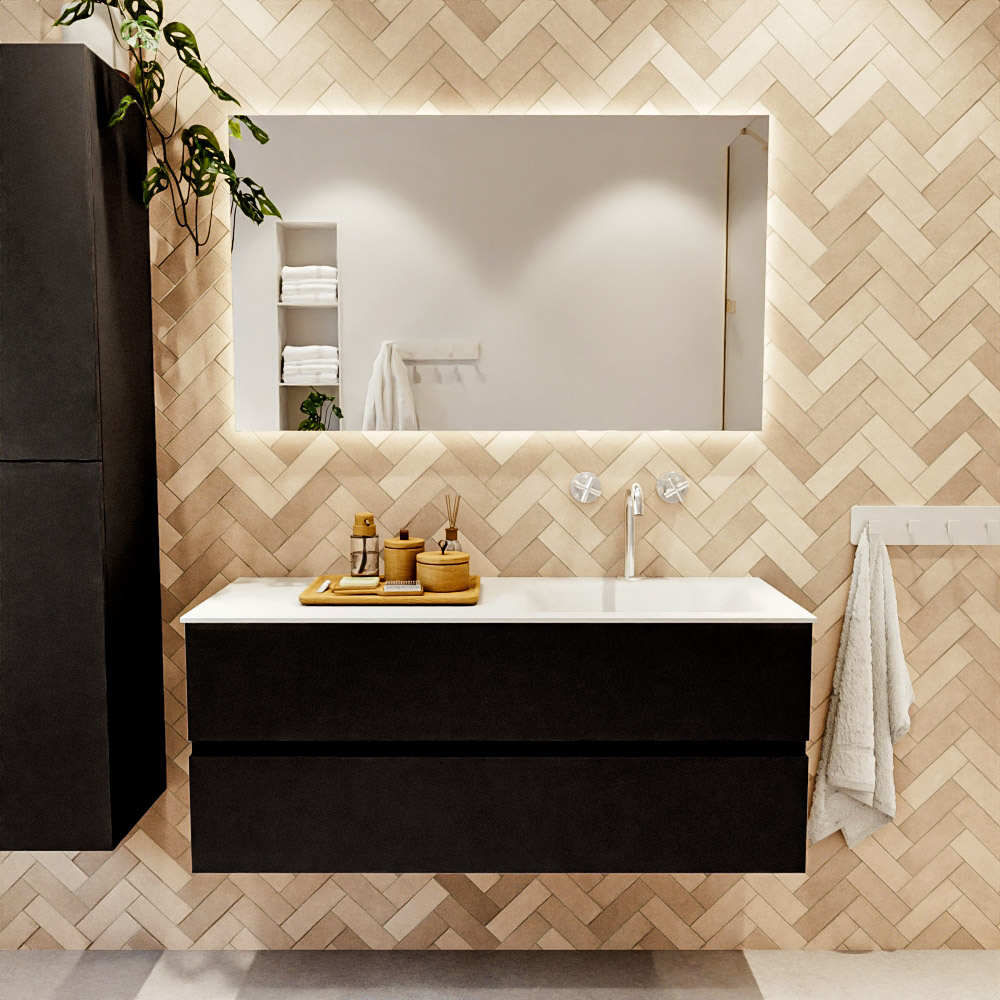 MONDIAZ VICA 120cm mueble de baño Urban 2 cajones. Lavabo CLOUD Derecho 1 orificio, color Talc. 2 color Talc.