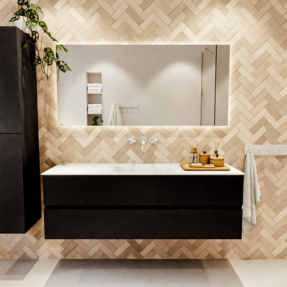 MONDIAZ VICA 150cm mueble de baño Urban 2 cajones. Lavabo CLOUD Centro sin orificio, color Talc. 2 color Talc.